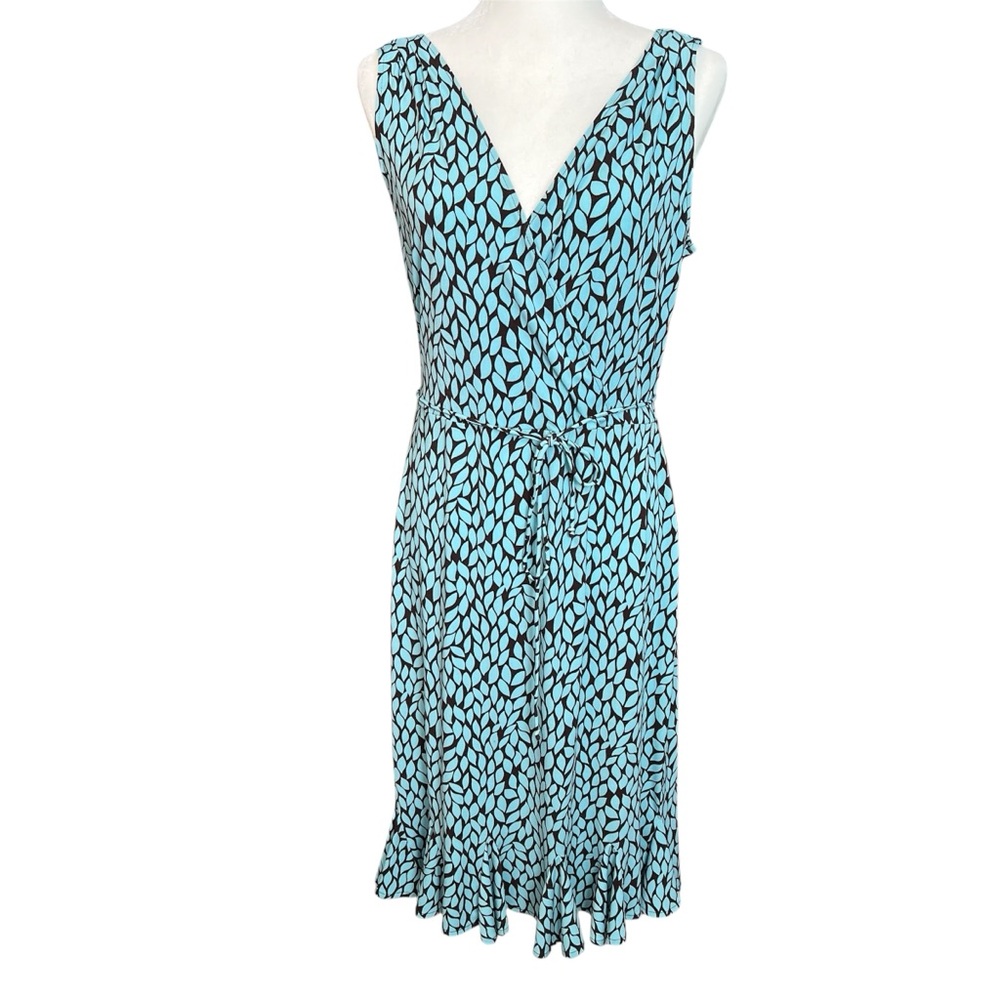 ☀️London Times Blue and Brown Midi Dress. Size 14